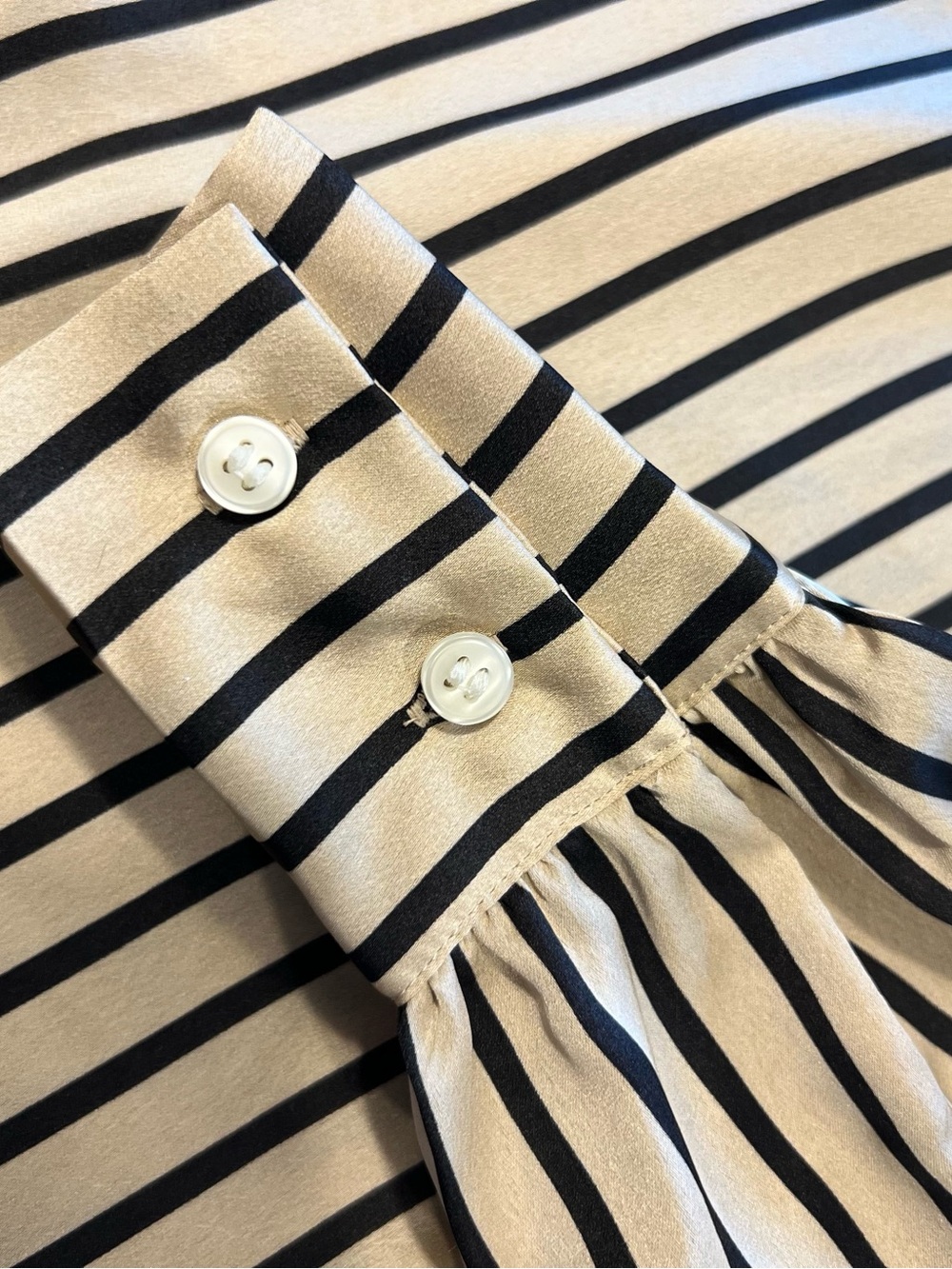 Ann Taylor Beige and Black Striped Dress Shirt - Picture 3 of 9